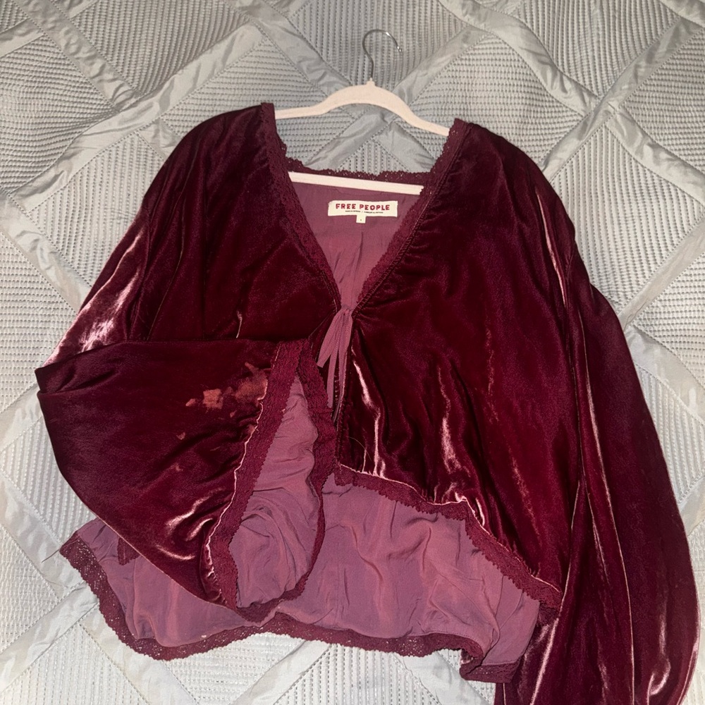 Free People Rich Velvet Kimono in Deep Red